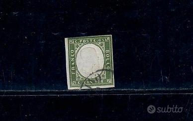 1861 QUARTA DI SARDEGNA 5 CENT VERDE OLIVA USATO S