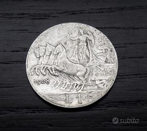 ARGENTO _ 1 lira 1908 ITALIA REGNO rara