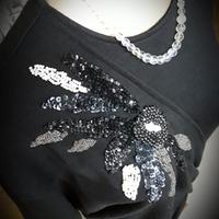 Abito elegante donna maglia nera perline da sera