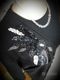 Abito elegante donna maglia nera perline da sera