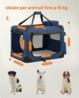 Feandrea trasportino cane pieghevole L 70x52x52cm