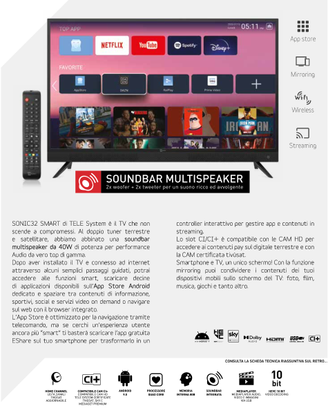 TV 32" DVBT2/S2 SONIC SMART TELESYSTEM