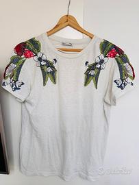 Maglietta zara bianca con inserto fiori ricamati