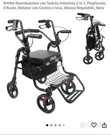 Deambulatore-Rollator, pieghevole, 4 ruote