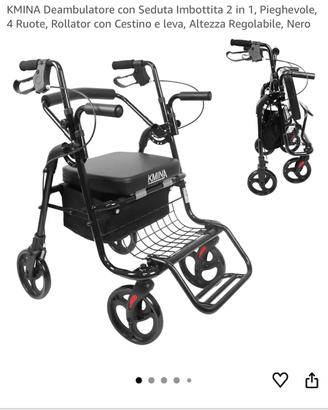 Deambulatore-Rollator, pieghevole, 4 ruote