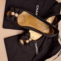 Chanel  ballerine nere con fiocco e perle original
