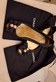 Chanel  ballerine nere con fiocco e perle original