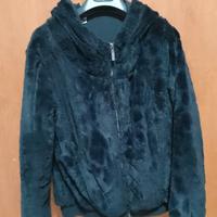 Eco Teddy jacket nera zip e cappuccio