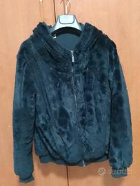 Eco Teddy jacket nera zip e cappuccio
