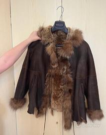 giacca vintage in vero montone shearling marron