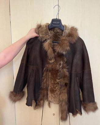 giacca vintage in vero montone shearling marron