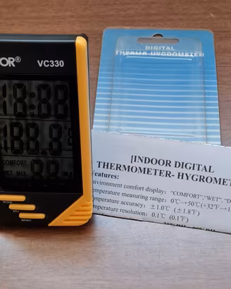 Termoigrometro Digitale con ora e sveglia