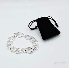 massiccio bracciale argento maglia grande donna