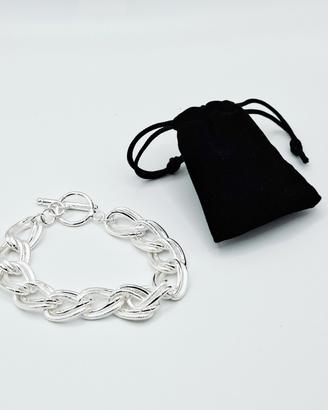 massiccio bracciale argento maglia grande donna