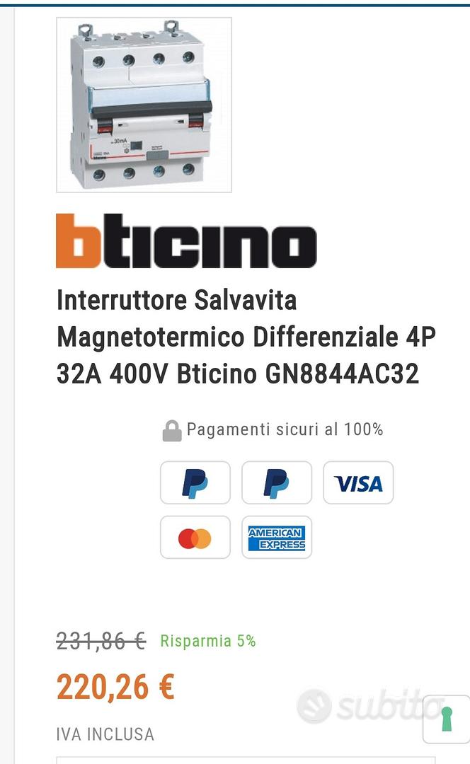 Interruttore Salvavita Magnetotermico Differenziale 4P 32A 400V