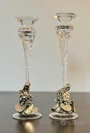 Coppia Portacandele Vintage in Cristallo e Arg 925