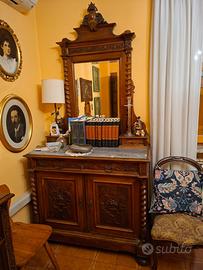 Mobile intarsiato legno scuro con specchiera