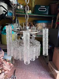 grande lampadario modernariato  tubolari di vetro
