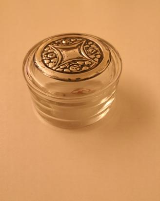 Portagioielli rotondo cristallo/argento anni '70