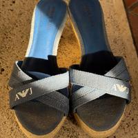 Sandali Armani Jeans blu denim con fasce incrociat