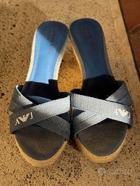 Sandali Armani Jeans blu denim con fasce incrociat
