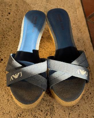 Sandali Armani Jeans blu denim con fasce incrociat