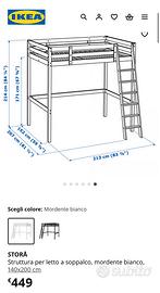 Letto soppalco ikea bianco + materasso - smontato