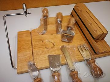 Tagliere in FAGGIO coltelli acciaio inox NUOVO