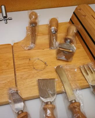 Tagliere in FAGGIO coltelli acciaio inox NUOVO