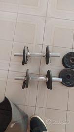 Set bilanciere + manubri corti + pesi