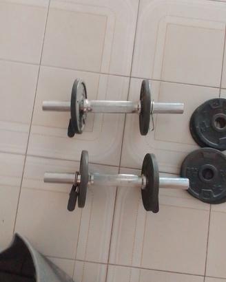 Set bilanciere + manubri corti + pesi