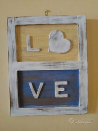targa in legno cartello love lettere a rilievo