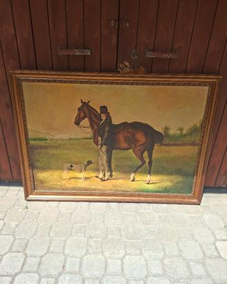Olio su tela,scena di caccia,133x93