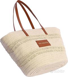 DON ALGODON Borsa in rattan e rafia, estate comoda