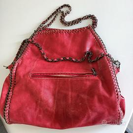 Borsa rossa pelle spazzolata con catene