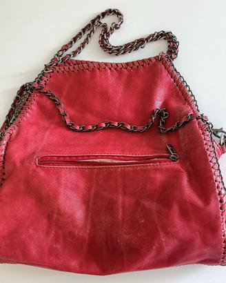Borsa rossa pelle spazzolata con catene