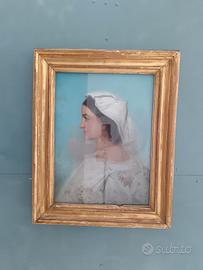Dipinto Antico Pastello Fine 800 Ritratto Donna