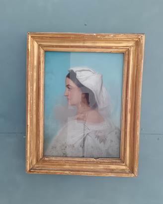 Dipinto Antico Pastello Fine 800 Ritratto Donna
