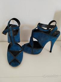 ETRO Décolleté Sandali Tacco Alto Blu Camoscio 40