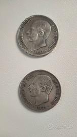 5 pesetas 1883-1885 lotto due monete argento