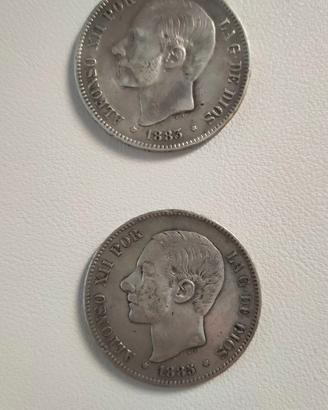 5 pesetas 1883-1885 lotto due monete argento