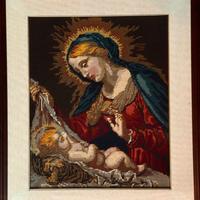 Quadro ricamato a mano Madonna con Bambino