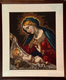 Quadro ricamato a mano Madonna con Bambino