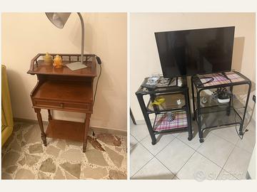 2 cassettiere, tavolino e 2 carrellini in vetro