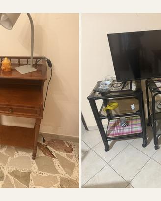 2 cassettiere, tavolino e 2 carrellini in vetro