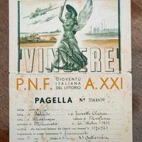 Pagella del regno d'italia 1942/1943