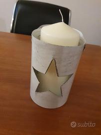 Candela bianca + portacandela a secchiello stella