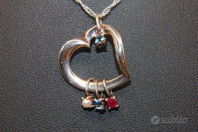 Collana ciondolo cuore argento pietre