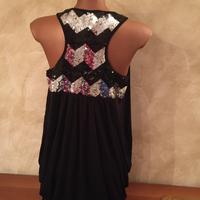 Gilet lungo nero da donna con inserto in strass