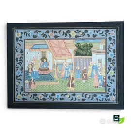 QUADRO MINIATURA INDO-PERSIANA CON SCENE DI CORTE